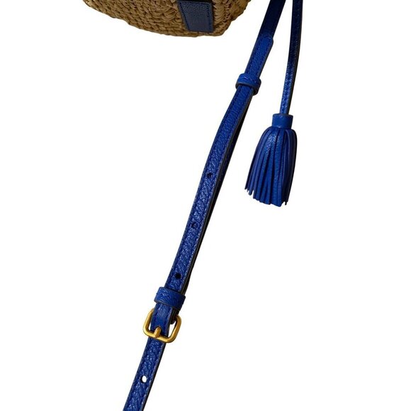 Anya Hindmarch Raffia Drawstring Tote Sz Small in Electric Blue Leather Tassels - Picture 4 of 16